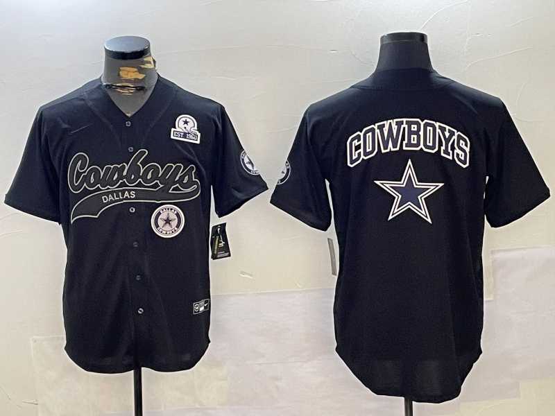 Men%27s Dallas Cowboys Team Big Logo Black With Patch Cool Base Stitched Baseball Jersey
